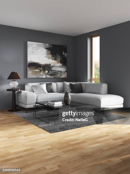 modernes minimalistisches wohnzimmer - wood flooring stock-fotos und bilder