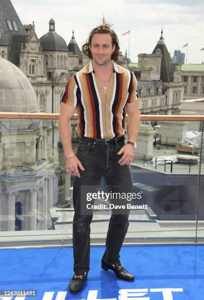 Aaron Taylor-Johnson attends the "Bullet Train" photocall at Corinthia London on July 20, 2022 in London, England.