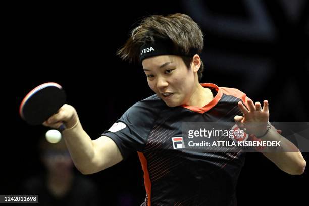 Hong Kongs Doo Hoi Kem competes against Lily Zhang of the US at the World Table Tennis Champions European Summer Series 2022 in Budapest, Hungary on...