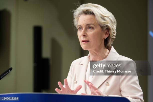 President of the European Commission Ursula von der Leyen is talking to media about: 'Commission proposes gas demand reduction plan to prepare EU for...