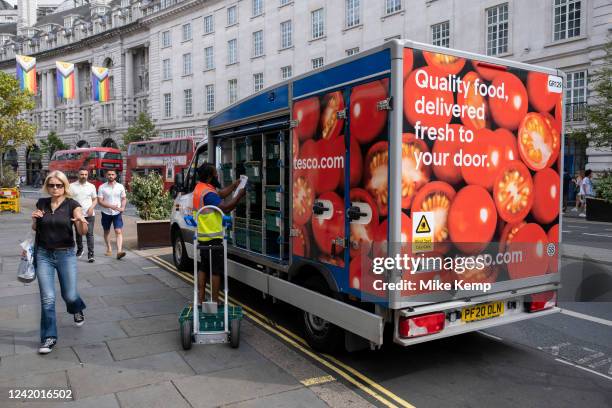 Tesco groceries delivery van on Regent Street on 11th July 2022 in London, United Kingdom.