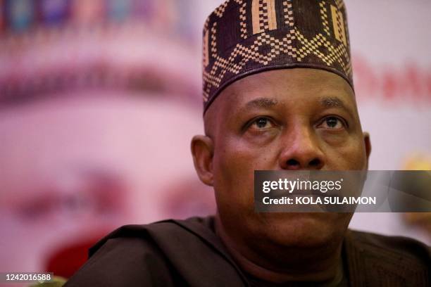 Nigerias All Progressive Congress ruling party Kashim Shettima looks on at the venue where the APC unveiled him as its Vice-Presidential flagbearer...