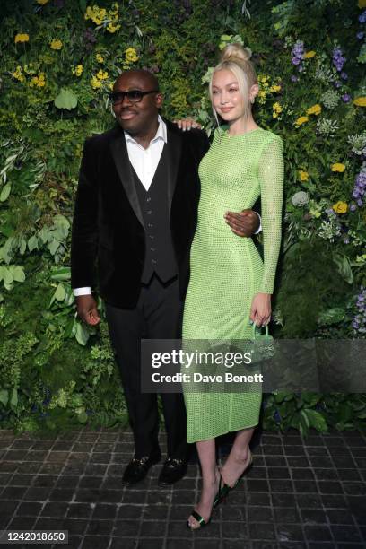 Editor-In-Chief of British Vogue Edward Enninful and Gigi Hadid attend the British Vogue X Self-Portrait Summer Party at Chiltern Firehouse on July...