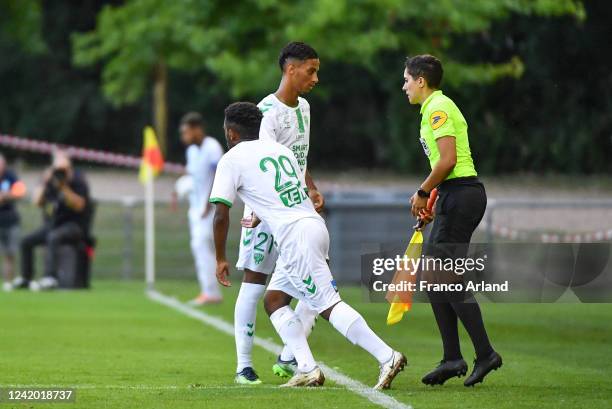 Djibril OTHMAN of Saint Etienne and Lucas CALODAT of Saint Etienne during the Friendly match between Saint Etienne and Bordeaux on July 20, 2022 in...