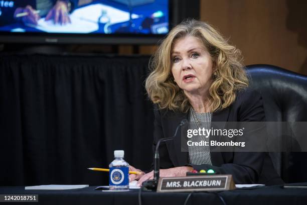 Senator Marsha Blackburn, a Republican from Tennessee, speaks during a Senate Judiciary Committee hearing in Washington, D.C., US, on Wednesday, July...