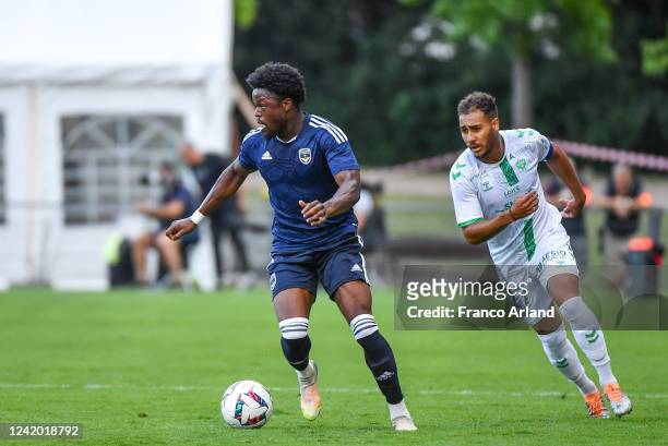 Joshua MAJA of Girondins de Bordeaux and Yvann MACON of Saint Etienne during the Friendly match between Saint Etienne and Bordeaux on July 20, 2022...