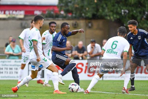 Jimmy GIRAUDON of Saint Etienne and Louis MOUTON of Saint Etienne during the Friendly match between Saint Etienne and Bordeaux on July 20, 2022 in...