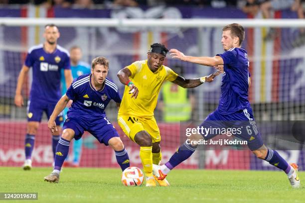 Cedric Badolo of FC Sheriff Tiraspol controls the ball under pressure during the UEFA Champions League Second Qualifying Round First Leg match...