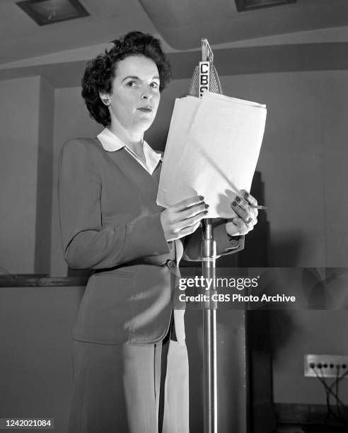 Pictured is Mercedes McCambridge. She portrays character Ruth Evans in the CBS Radio soap opera, Big Sister. December 10, 1945.