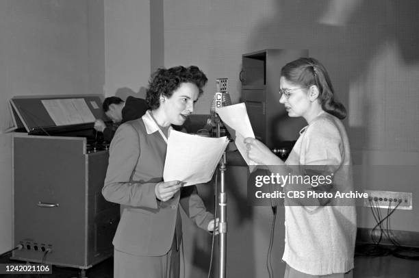 Pictured at left is Mercedes McCambridge. She portrays character Ruth Evans in the CBS Radio soap opera, Big Sister. December 10, 1945.