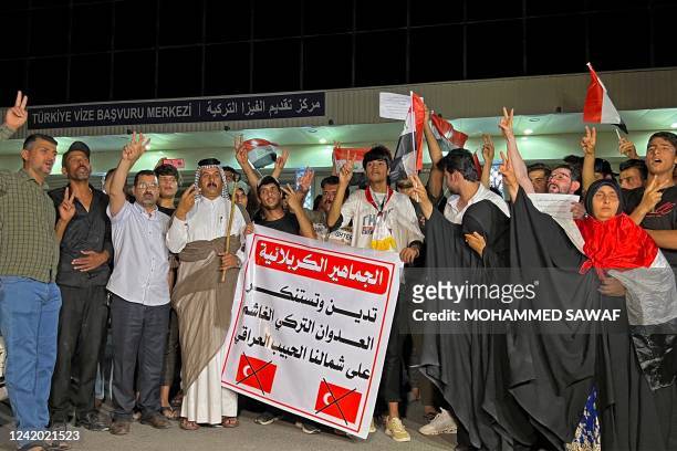 Iraqis protest against Turkey's military offensive in Iraq's autonomous Kurdistan region, in front of a Turkish visa centre in the central Iraqi city...