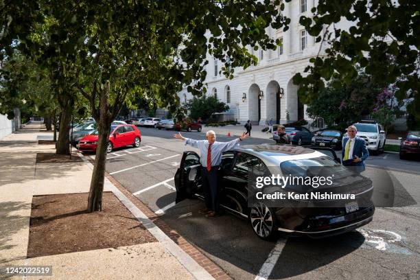 Sen. Roger Wicker ranking member on the Senate Committee on Commerce, Science and Transportation, gestures after being asked how the test drive of a...