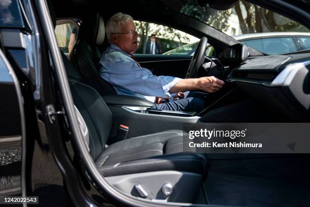 Sen. Roger Wicker ranking member on the Senate Committee on Commerce, Science and Transportation, gets in to take a test drive of a Lucid Motors...