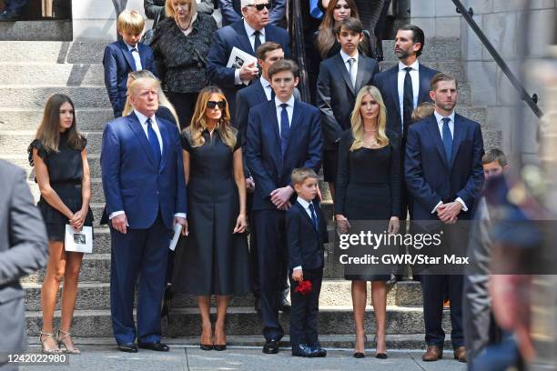 Donald Trump, Melania Trump, Barron Trump, Jared Kushner, Kimberly Guilfoyle, Ivanka Trump, Donald Trump, Jr. And Eric Trump are seen at the funeral...