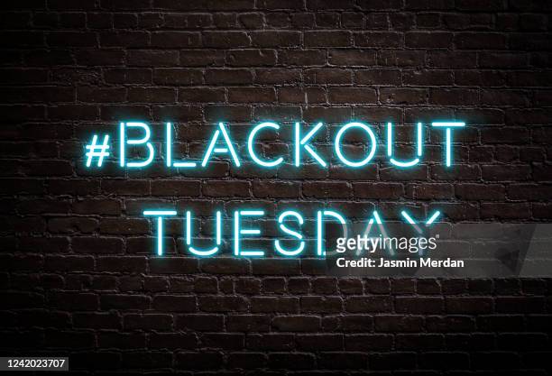 blackout tuesday # hashtag on brick wall - blackout tuesday stock-fotos und bilder