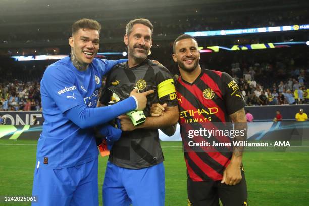 Ederson, Scott Carson and Kyle Walker of Manchester City at full time of the pre season friendly between Manchester City and Club America at NRG...