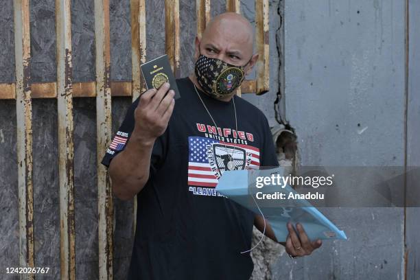 United States Army veteran Juan Salvador Quiroz crosses the San Ysidro Port of Entry in San Diego, California, United States on July 20, 2022. Juan...
