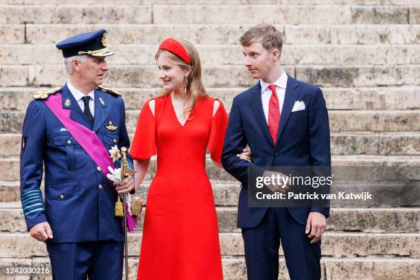 King Philippe of Belgium, Queen Mathilde of Belgium, Princess Elisabeth of Belgium, Prince Gabriel of Belgium and Princes Emmanuel of Belgium attend...