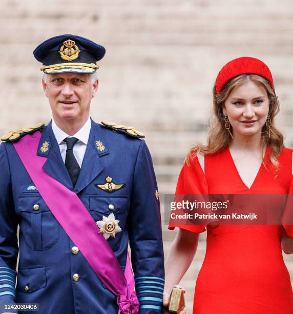 King Philippe of Belgium and Princess Elisabeth of Belgium attend the Te Deum mass at the Cathedral at National Day on July 21, 2022 in Brussels,...