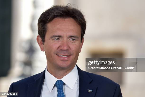 Forza Italia Deputy Alessandro Cattaneo in front of Montecitorio, seat of the Chamber of Deputies, on July 21, 2022 in Rome, Italy. Italian Prime...