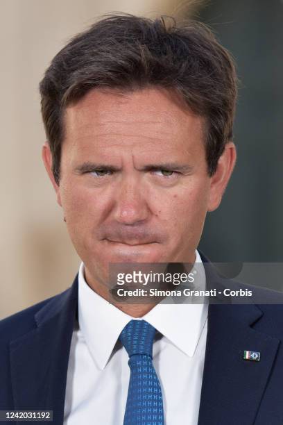 Forza Italia Deputy Alessandro Cattaneo in front of Montecitorio, seat of the Chamber of Deputies, on July 21, 2022 in Rome, Italy. Italian Prime...