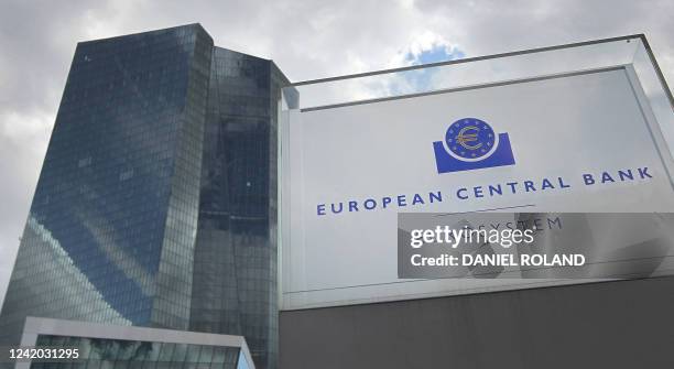 The headquarters of the European Central Bank is pictured prior to the news conference on eurozone monetary policy following the meeting of the...