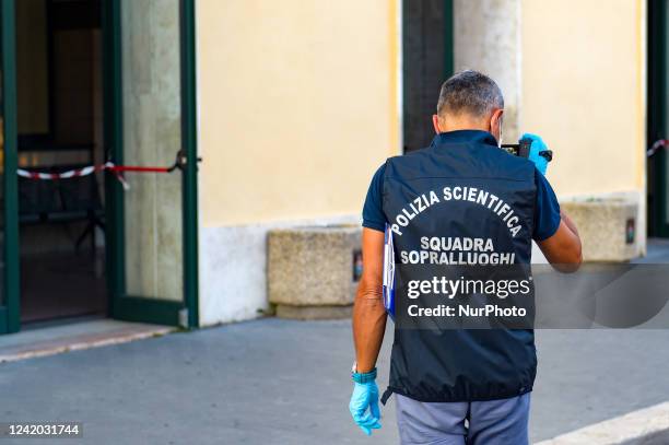 The State Police forensics team during investigations at the Rieti station where the drug-related assault took place. In Rieti, Italy, 20 July 2022.