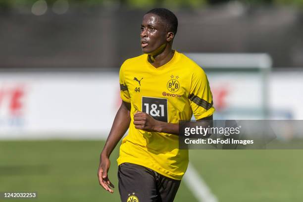 Soumaila Coulibaly of Borussia Dortmund Looks on during the Borussia Dortmund Pre-Season Training Session on July 16, 2022 in Bad Ragaz, Switzerland.