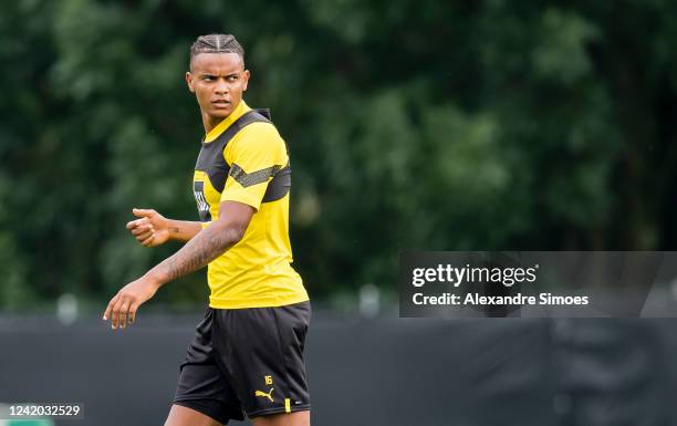 Manuel Akanji of Borussia Dortmund during a training session at the Borussia Dortmund Training Camp in Bad Ragaz on July 21, 2022 in Bad Ragaz,...