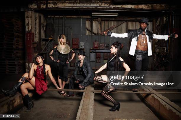 trendy friends in warehouse - japanese tattoo designs for men fotografías e imágenes de stock