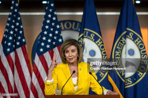 Speaker of the House Nancy Pelosi holds her weekly press conference at the U.S. Capitol on July 21, 2022 in Washington, DC. Pelosi was asked about...