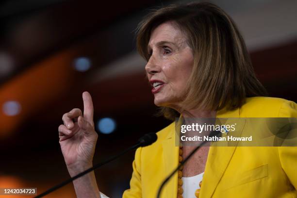 Speaker of the House Nancy Pelosi holds her weekly press conference at the U.S. Capitol on July 21, 2022 in Washington, DC. Pelosi was asked about...