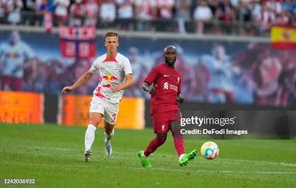 Naby Keïta of Liverpool FC controls the ball during the pre-season friendly match between RB Leipzig and Liverpool FC at Red Bull Arena on July 21,...