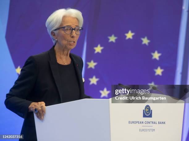 Christine Lagarde, President of the European Central Bank, during the ECB press conference on July 21, 2022 in Frankfurt, Germany.