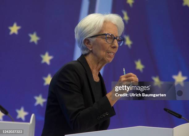 Christine Lagarde, President of the European Central Bank, during the ECB press conference on July 21, 2022 in Frankfurt, Germany.