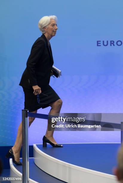 Christine Lagarde, President of the European Central Bank, on the way to the ECB press conference on July 21, 2022 in Frankfurt, Germany.