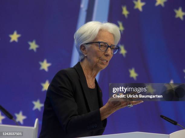 Christine Lagarde, President of the European Central Bank, during the ECB press conference on July 21, 2022 in Frankfurt, Germany.