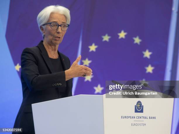 Christine Lagarde, President of the European Central Bank, during the ECB press conference on July 21, 2022 in Frankfurt, Germany.