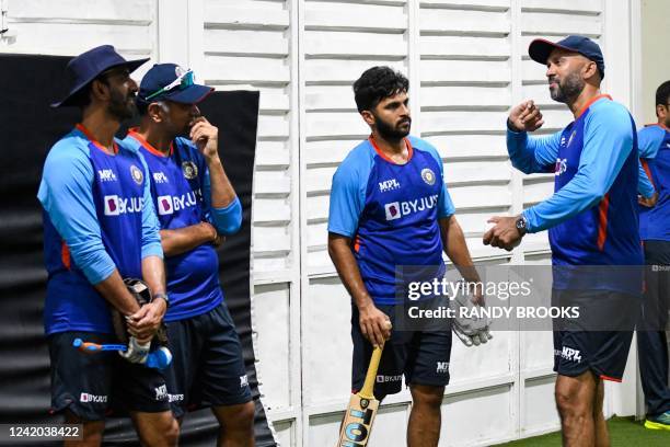 Ruturaj Gaikwad of India takes part in a training session one day before the 1st ODI match between West Indies and India at Queens Park Oval, Port of...