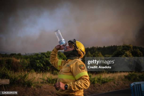 Forestry brigades intervene in wildfire broke out in the island of Tenerife, Spain on July 21, 2022. The wildfire is in level 2 at the moment.