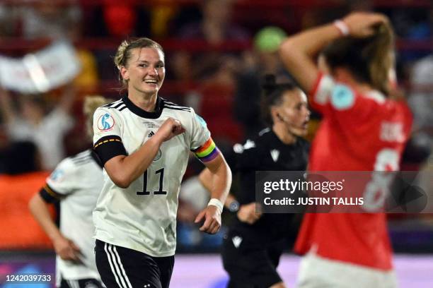 Germany's striker Alexandra Popp celebrates scoring her team's second goal during the UEFA Women's Euro 2022 quarter final football match between...