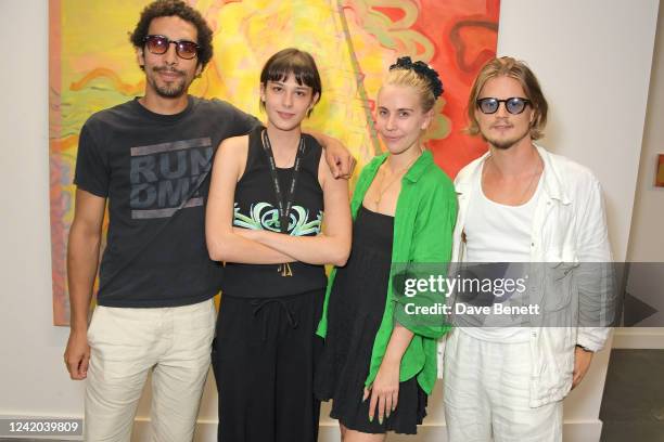 Twiggy Garcia, Georgie Somerville, India Rose James and Henrik Dahlberg attend a private view of "Through The Portal" by artists Coco Morris and...