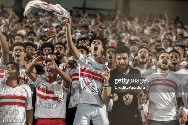 Zamalek fans cheer during Egypt Cup 2022 Final between Al Ahly and Zamalek at Cairo Stadium on July 21, 2022 in Cairo, Egypt.