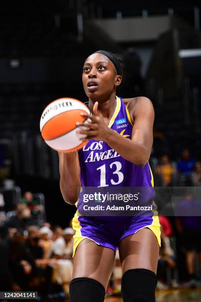 Chiney Ogwumike of the Los Angeles Sparks prepares to shoot a free throw during the game against the Indiana Fever on July 19, 2022 at Crypto.Com...