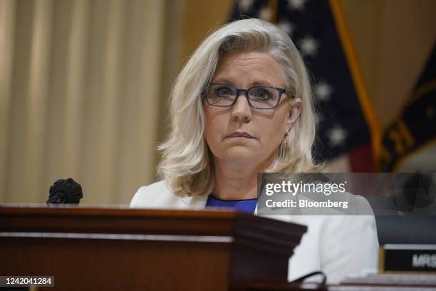 Representative Liz Cheney, a Republican from Wyoming, arrives to a hearing of the Select Committee to Investigate the January 6th Attack on the US...