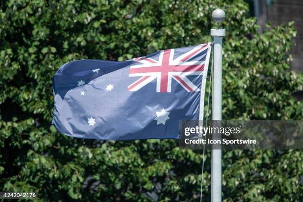 The flag of Australia waves in the wind during the Infosys Hall of Fame Open on July 15 at the International Tennis Hall of Fame in Newport, RI.