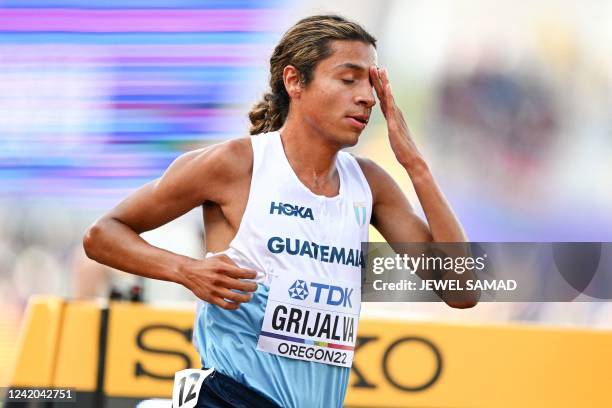 Guatemala's Luis Grijalva competes in the men's 5000m heats during the World Athletics Championships at Hayward Field in Eugene, Oregon on July 21,...