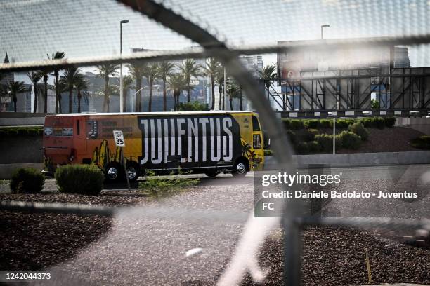 The bus of Juventus before a press conference at Allegiant Stadium on July 21, 2022 in Las Vegas, United States.