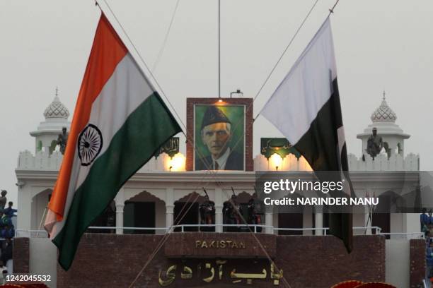 The Indian and Pakistani national flags are seen at the India-Pakistan Border in Wagah on October 30, 2010. Indian Border Security Force director...