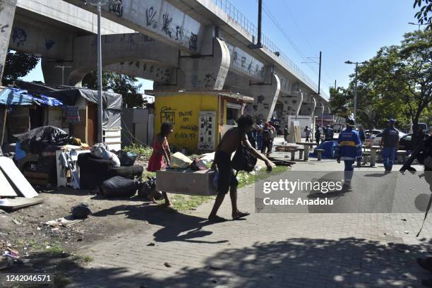 Officers target gang members in Complexo do Alemao neighborhood as police raid on slum in Rio de Janeiro, Brazil leaves 18 dead on July 21, 2022. At...